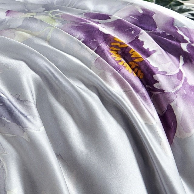 Purple Peony - 16 Momme 100% Silk Bedding 4pcs Suite