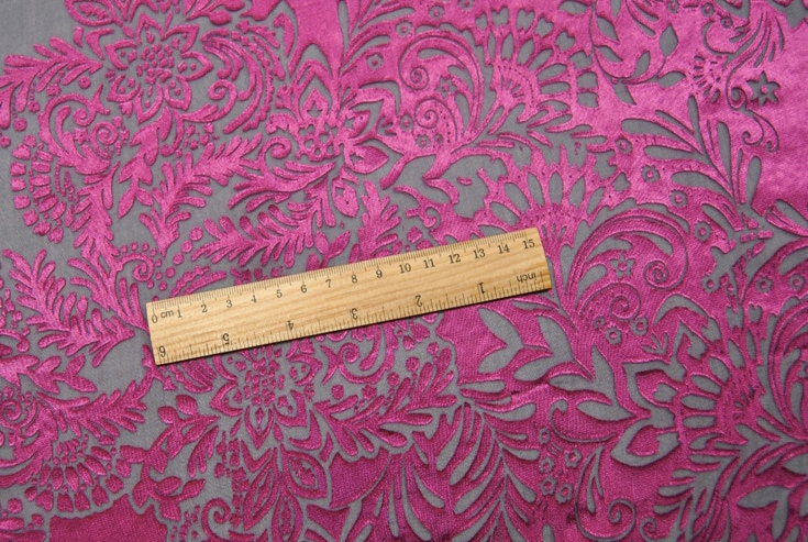 DAFANHUA - Red Floral Sheer Burnout Silk Devore Satin Fabric - 114cm wide by the Yard