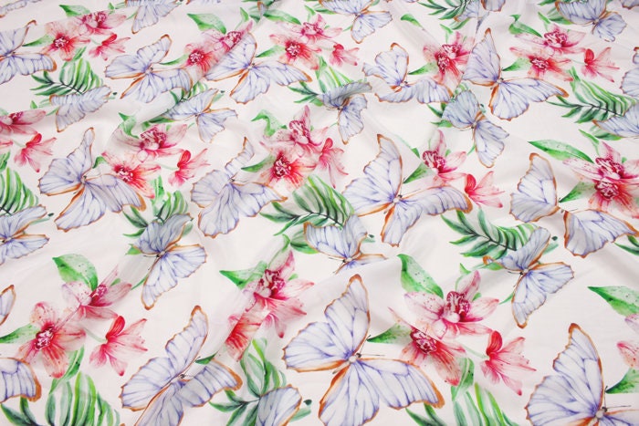 HUDIE - 12 momme Floral Print Silk Crepe de Chine Fabric - 138cm wide by the Yard