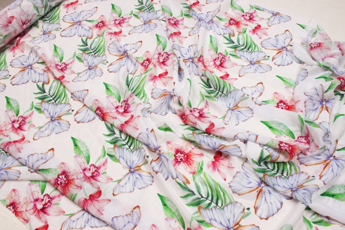 HUDIE - 12 momme Floral Print Silk Crepe de Chine Fabric - 138cm wide by the Yard