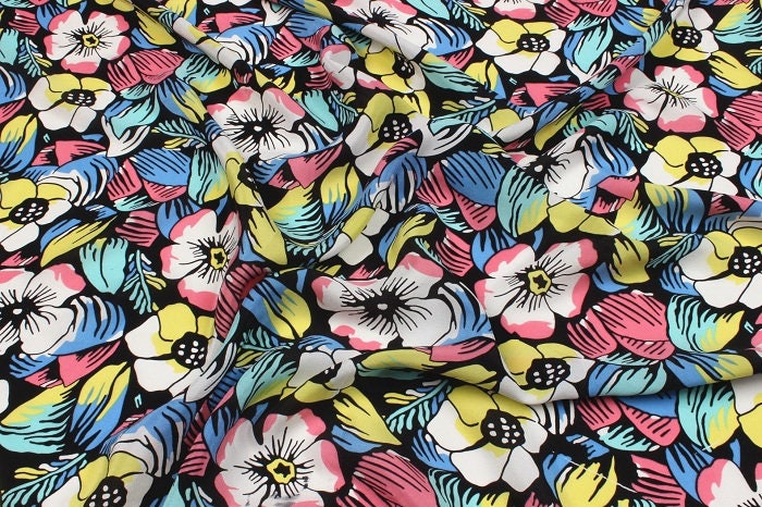 FENGFANG - 12 momme Floral Print Silk Crepe de Chine Fabric - 140cm wide by the Yard