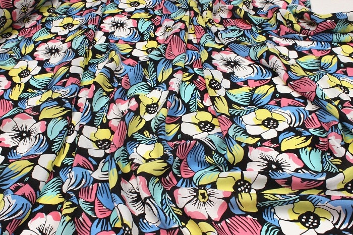 FENGFANG - 12 momme Floral Print Silk Crepe de Chine Fabric - 140cm wide by the Yard