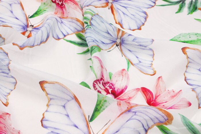 HUDIE - 12 momme Floral Print Silk Crepe de Chine Fabric - 138cm wide by the Yard