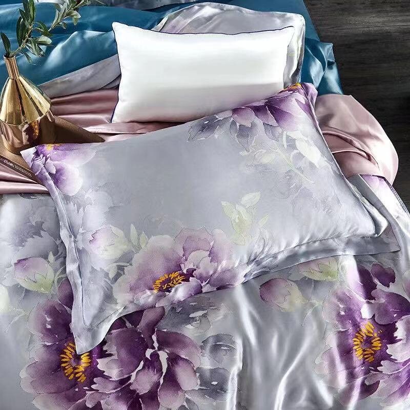 Purple Peony - 16 Momme 100% Silk Bedding 4pcs Suite