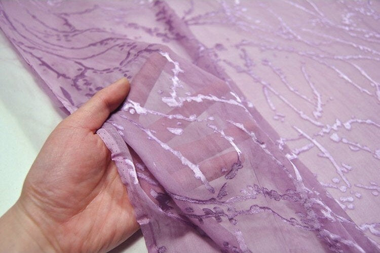 CHANRAO - Sheer Burnout Silk Devore Satin Fabric - 114cm wide by the Yard