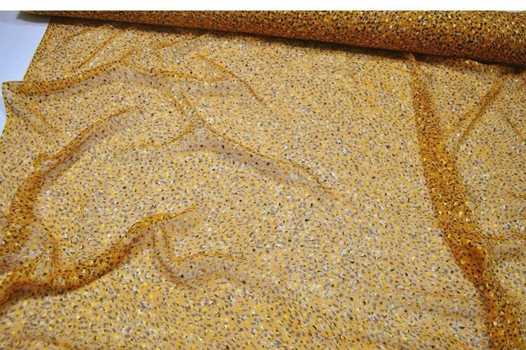 HUANGSEDI - Yellow Sheer Burnout Silk Devore Satin Fabric - 140cm wide by the Yard