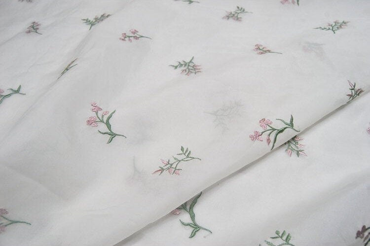 Little Flower Embroidered Silk Organza Fabric/53"/135cm/For Bridal Wedding Dress/Evening Dress/Blouse/Dresses/Long Skirts/tutu/By the Yard