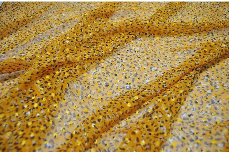 HUANGSEDI - Yellow Sheer Burnout Silk Devore Satin Fabric - 140cm wide by the Yard