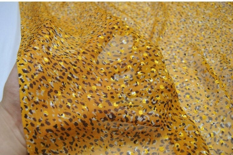 HUANGSEDI - Yellow Sheer Burnout Silk Devore Satin Fabric - 140cm wide by the Yard