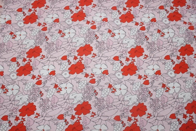 NEGNFU - 12 momme Heart Floral Print Silk Crepe de Chine Fabric - 138cm wide by the Yard