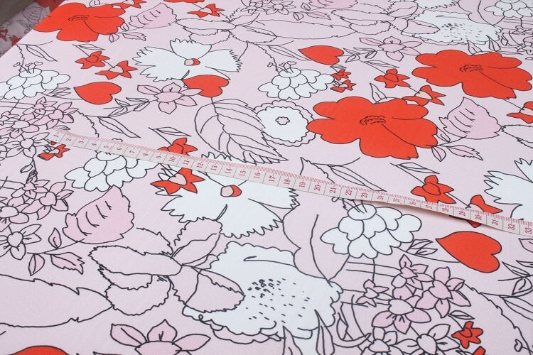 NEGNFU - 12 momme Heart Floral Print Silk Crepe de Chine Fabric - 138cm wide by the Yard