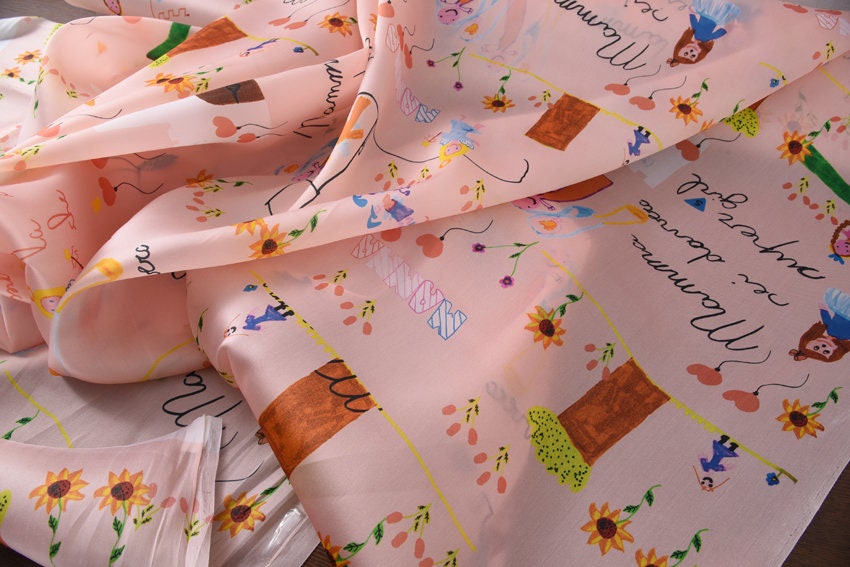 Digital painting Silk Organza Fabric, 55"/140cm 12mm, 100% Fine Silk structured organza Fabric for Summer Dresses,Blouse, Skirt, by the yard