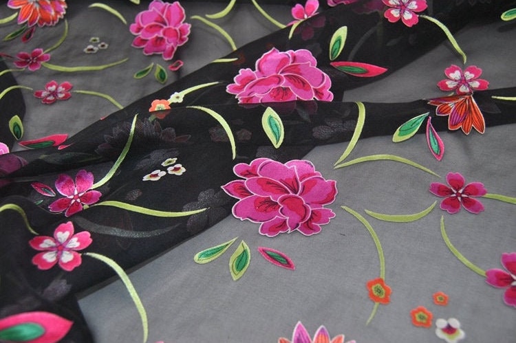 LIANMEI - 10 Momme Pink Floral Sheer Burnout Silk Devore Satin Fabric - 138cm wide by the Yard