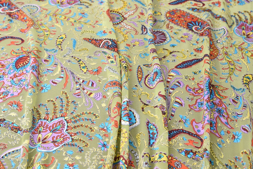 PEISILI - Beautiful Paisley Sheer Burnout Silk Devore Satin Fabric - 114cm wide by the Yard