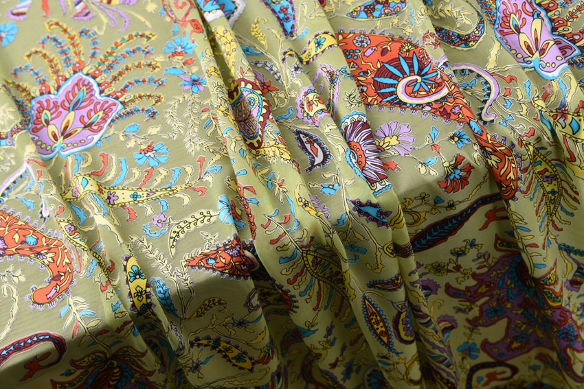 PEISILI - Beautiful Paisley Sheer Burnout Silk Devore Satin Fabric - 114cm wide by the Yard