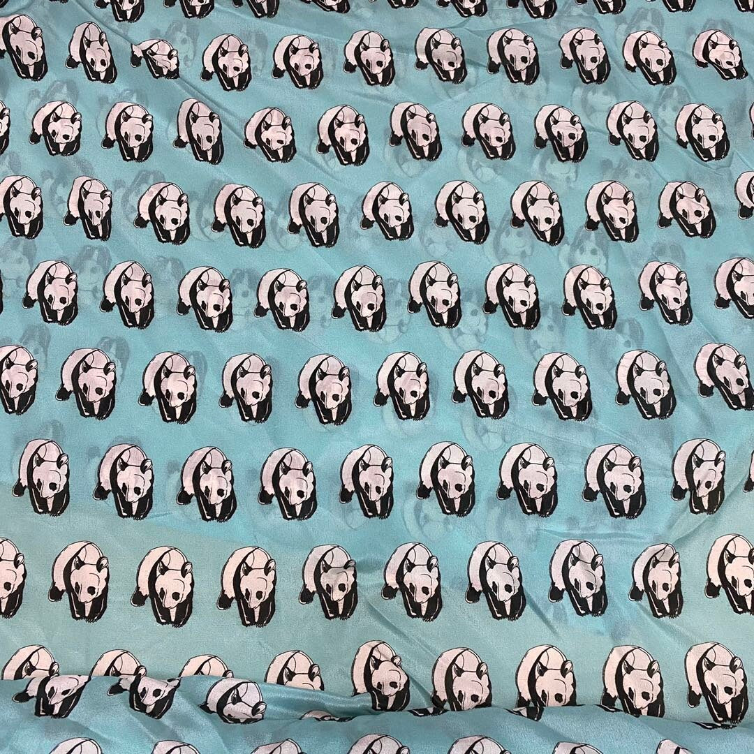 Cute Panda - 14 Momme Silk Crepe de Chine 140cm wide by the yard