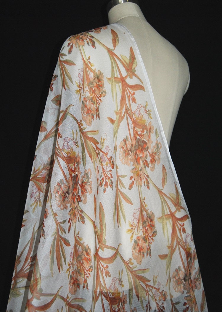 JUSE - 5 Momme Orange Flowers Crinkle Silk Georgette Fabric 135cm by the Yard