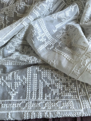 SHIZIXIU - Vintage Cross-Stitched Embroidered Silk Cotton Fabric - 135cm wide by the Yard