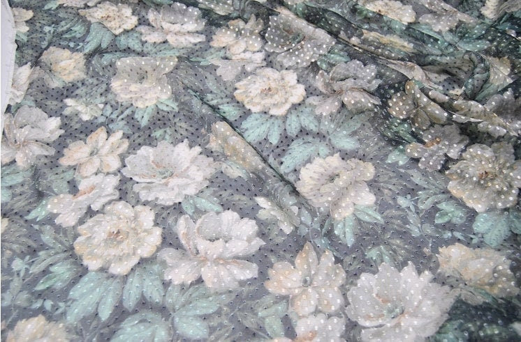 SUMUDAN - Beautiful Flowers Print Special Cut Flower Silk Burnout Fabric - 140cm wide by the Yard