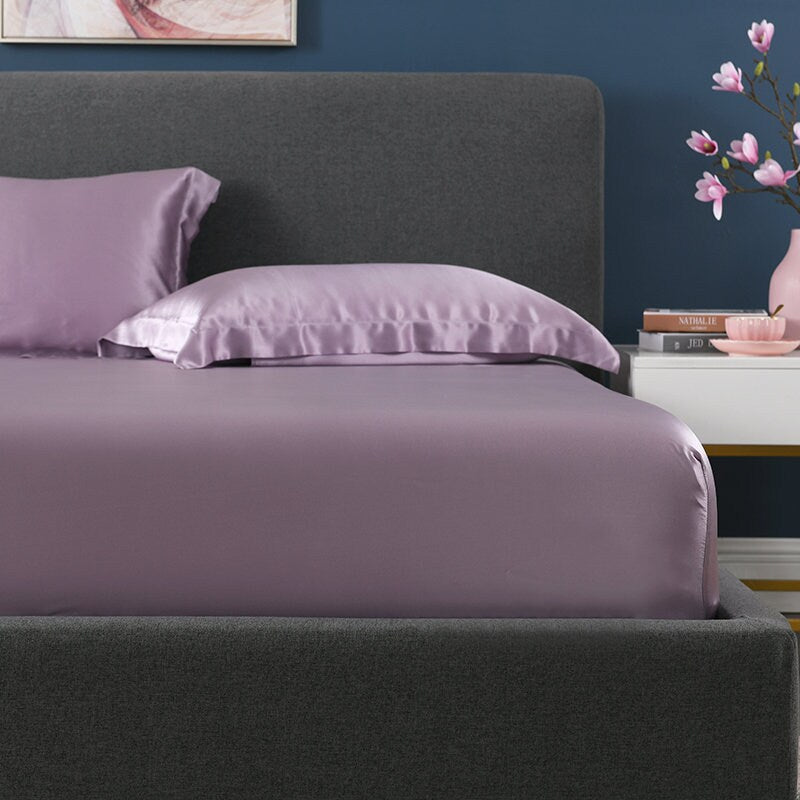 Fitted Silk Sheet Set - 19 Momme 100% Silk Bedding available in 5 Solid Colors