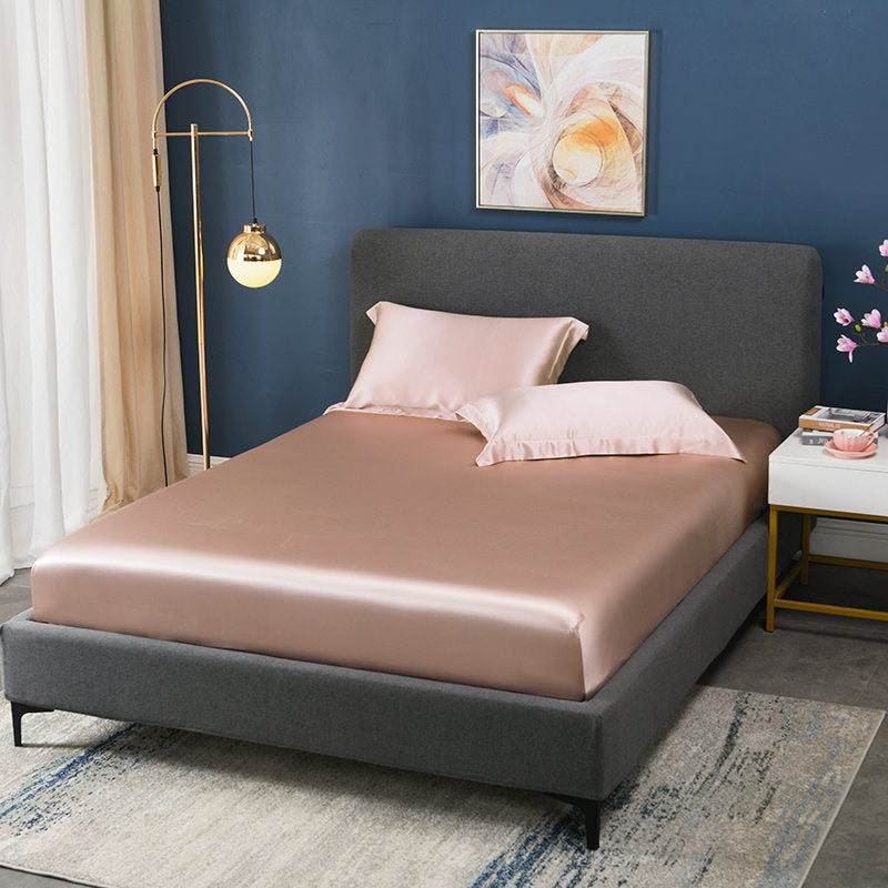 Fitted Silk Sheet Set - 19 Momme 100% Silk Bedding available in 5 Solid Colors