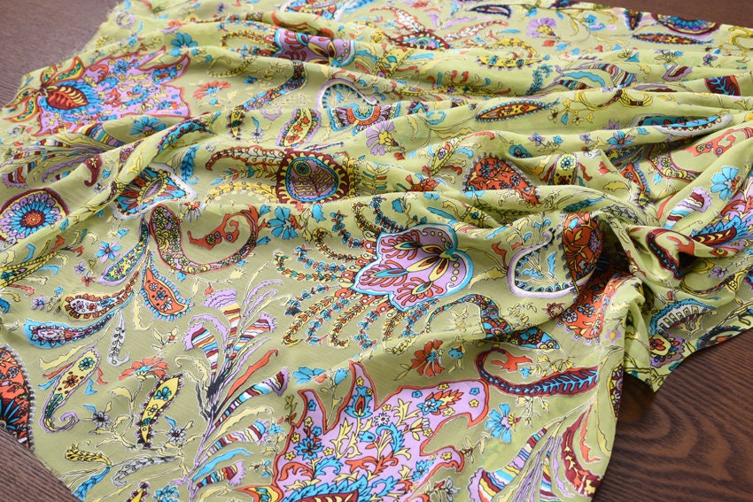 PEISILI - Beautiful Paisley Sheer Burnout Silk Devore Satin Fabric - 114cm wide by the Yard