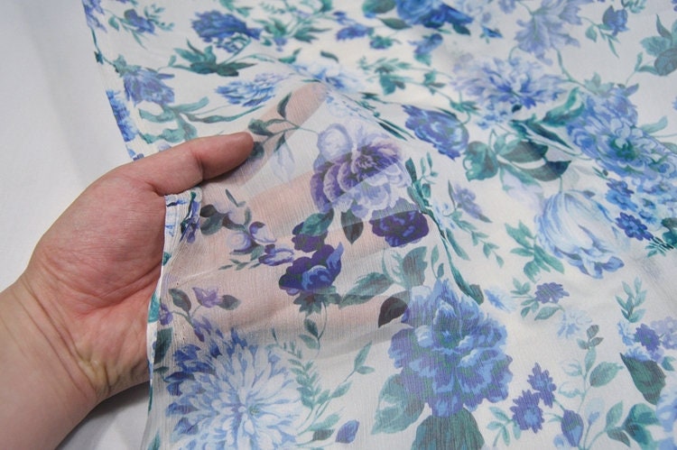 LANHUAXUE - 5.5 Momme Floral Print Crinkled Silk Georgette Fabric - 140cm wide by the Yard