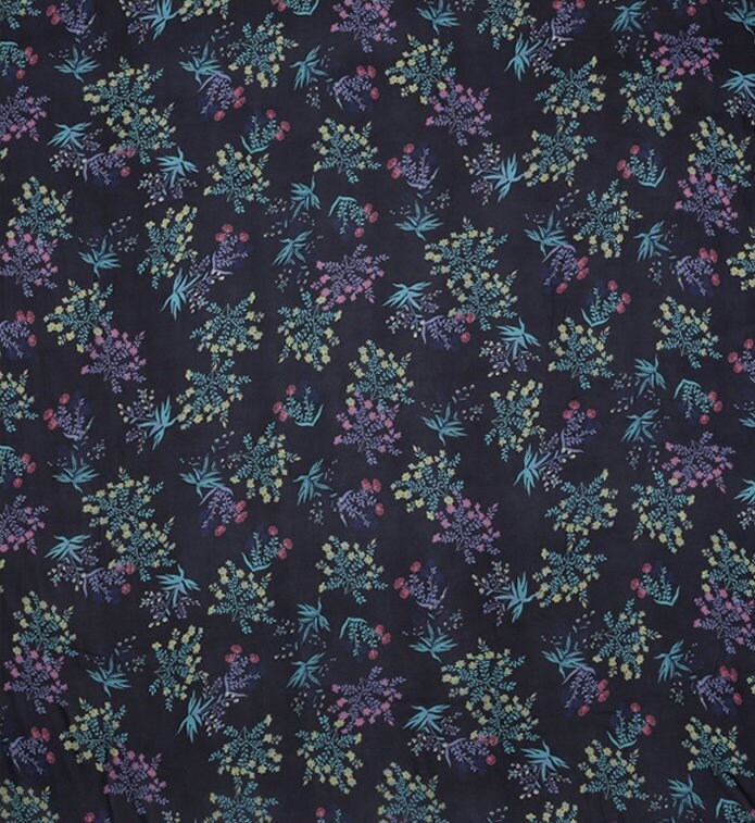 SGFDBHUA - 12 Momme Floral Print on Dark Blue Silk Georgette Fabric 138cm by the Yard