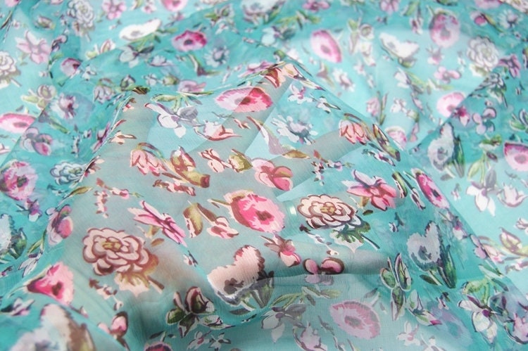 REJUE - 4.5 Momme Floral Print Silk Georgette Fabric - 135cm wide by the Yard