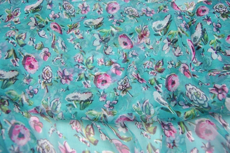 REJUE - 4.5 Momme Floral Print Silk Georgette Fabric - 135cm wide by the Yard