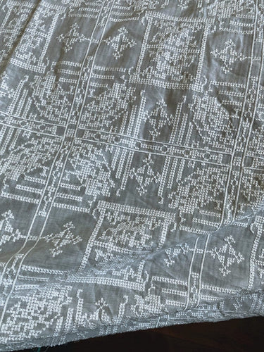 SHIZIXIU - Vintage Cross-Stitched Embroidered Silk Cotton Fabric - 135cm wide by the Yard