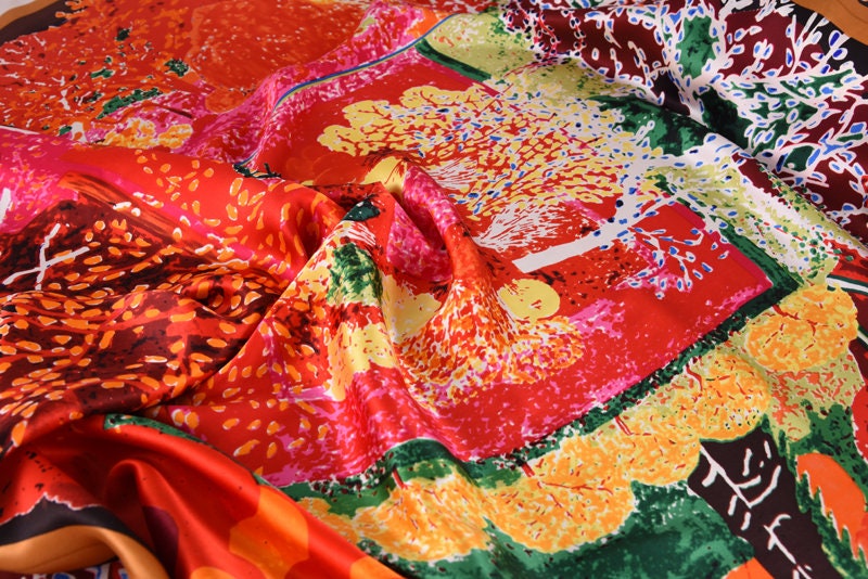 MONAIHY - Digital Printing Charmeuse Silk Satin Fabric - Fixed size 88cm wide by 88cm length