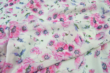 FENHUA - 12 Momme Pink Floral Print Silk Georgette Fabric - 114 cm by the Yard
