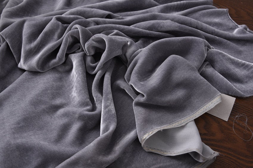 GREY - 40 Momme Solid Silk Velvet Fabric 114cm wide by the Yard