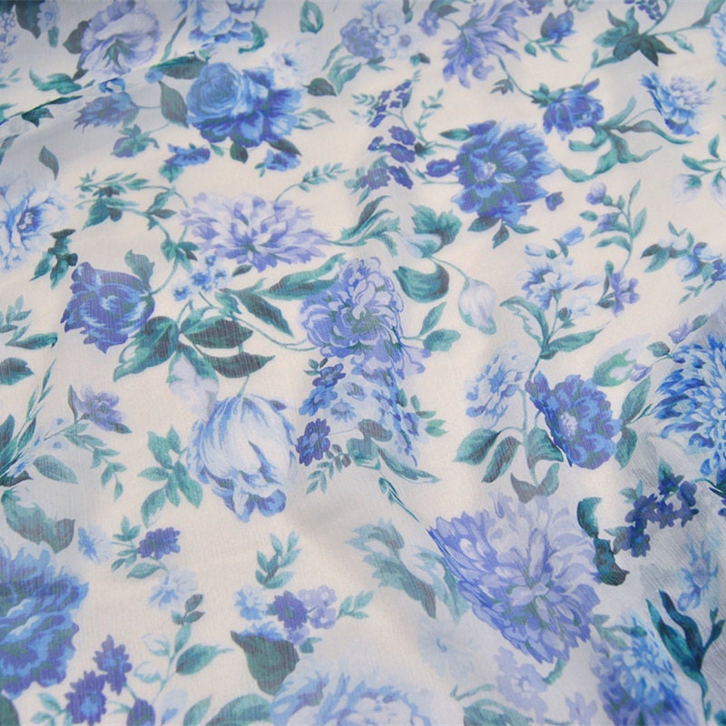 LANHUAXUE - 5.5 Momme Floral Print Crinkled Silk Georgette Fabric - 140cm wide by the Yard