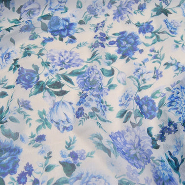 LANHUAXUE - 5.5 Momme Floral Print Crinkled Silk Georgette Fabric - 140cm wide by the Yard