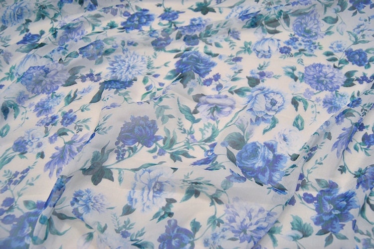 LANHUAXUE - 5.5 Momme Floral Print Crinkled Silk Georgette Fabric - 140cm wide by the Yard