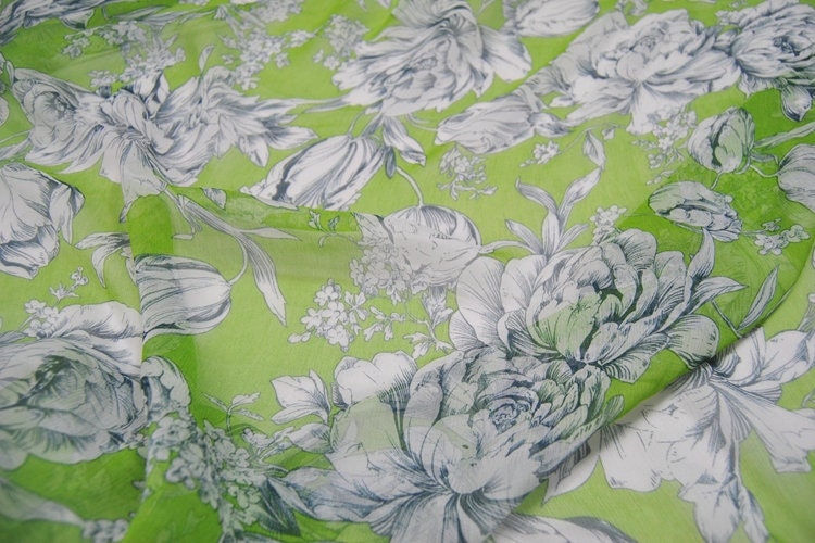 LVDIMUDAN - 5.5 Momme Floral Print Crinkled Silk Georgette Fabric - 140cm wide by the Yard