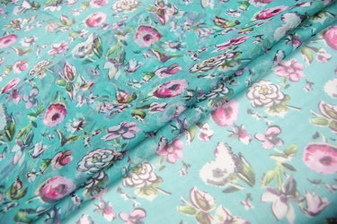 REJUE - 4.5 Momme Floral Print Silk Georgette Fabric - 135cm wide by the Yard