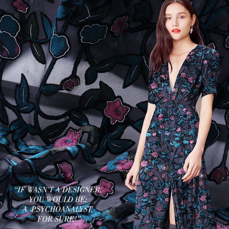 XIAOHONG - Floral Sheer Burnout Silk Velvet Fabric - 114cm wide by the Yard
