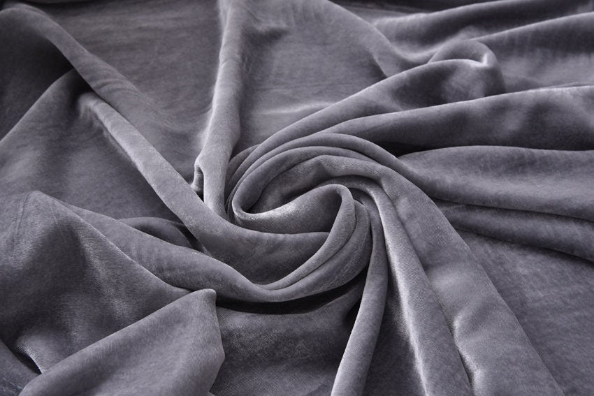 GREY - 40 Momme Solid Silk Velvet Fabric 114cm wide by the Yard