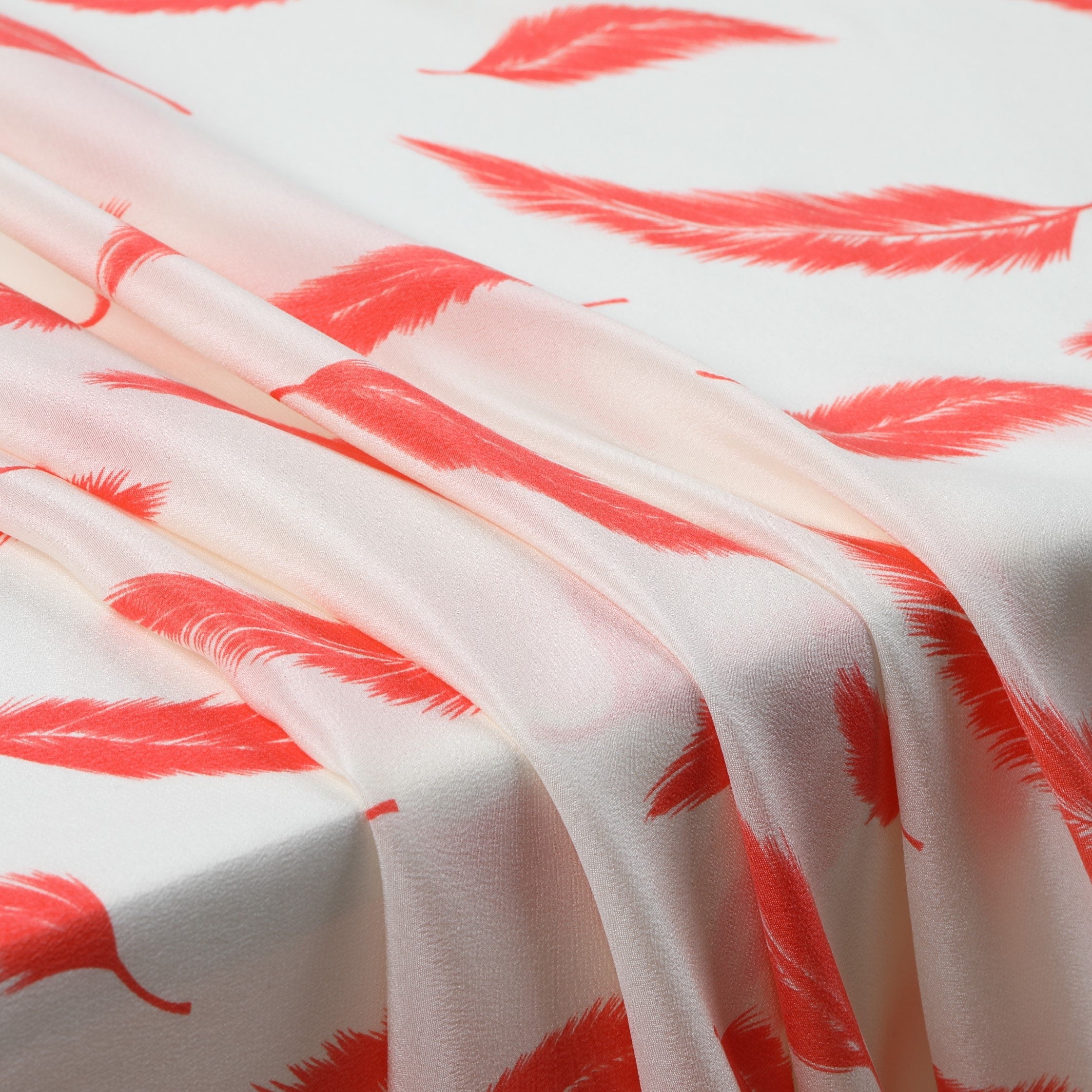 YUMAO - 12 momme Feather Print Silk Crepe de Chine Fabric - 140cm wide by the Yard