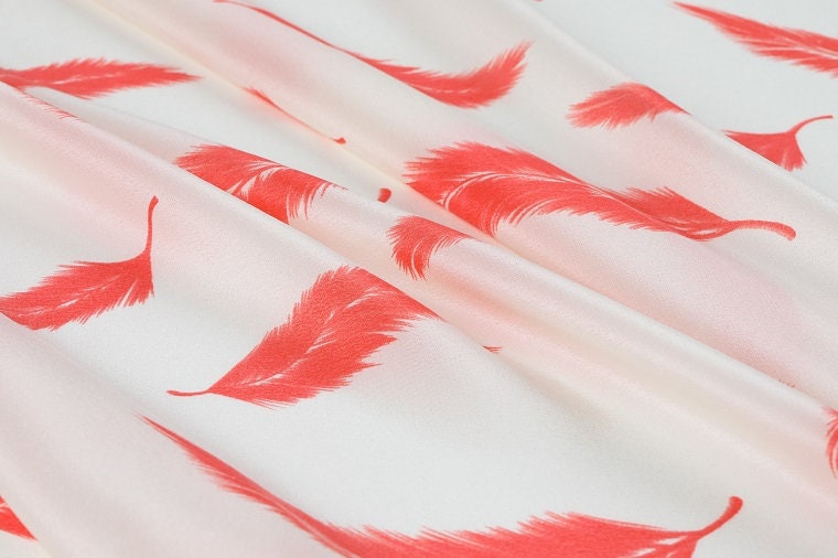 YUMAO - 12 momme Feather Print Silk Crepe de Chine Fabric - 140cm wide by the Yard