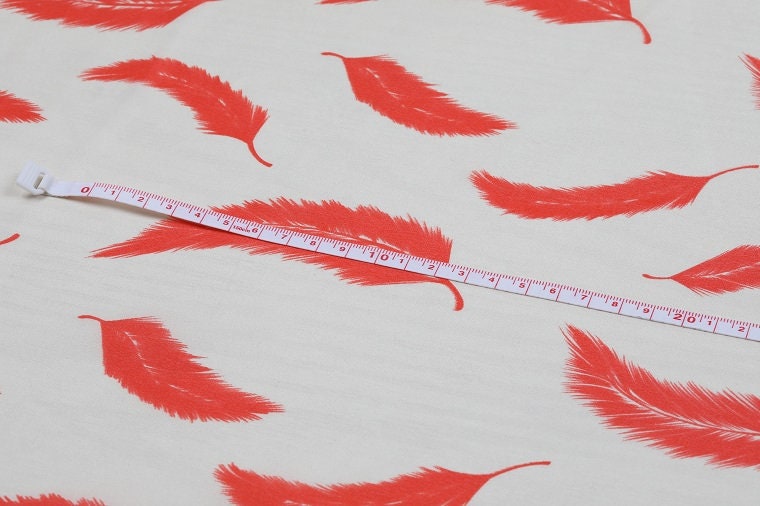 YUMAO - 12 momme Feather Print Silk Crepe de Chine Fabric - 140cm wide by the Yard