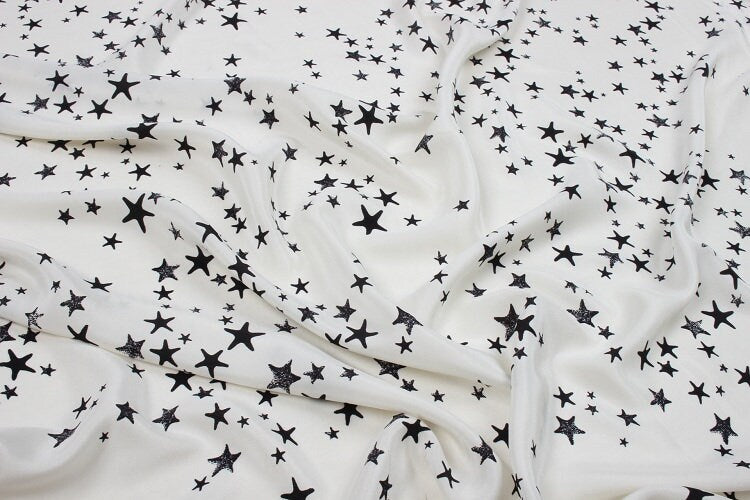WUJIAOXIN - 16 Momme Little Star Print Silk Crepe de Chine Fabric - 138cm wide by the Yard