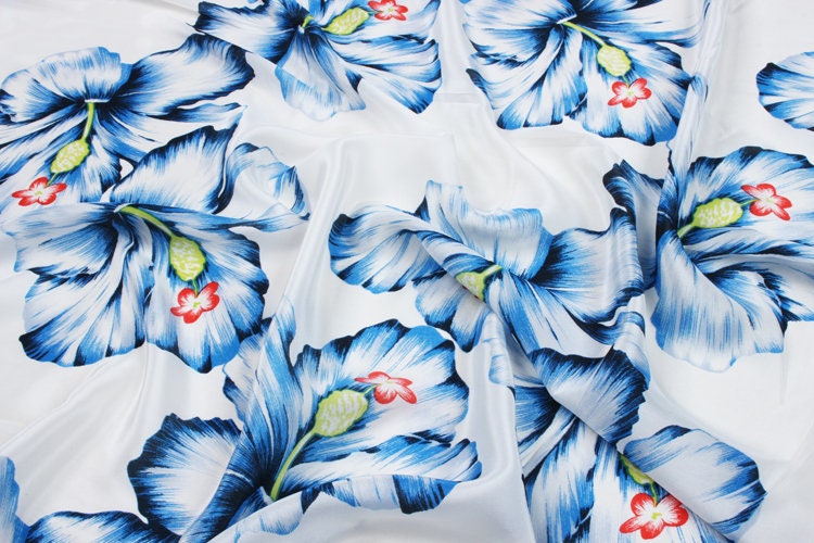 LANGMAN - 12 momme Floral Print Silk Crepe de Chine Fabric - 114cm wide by the Yard