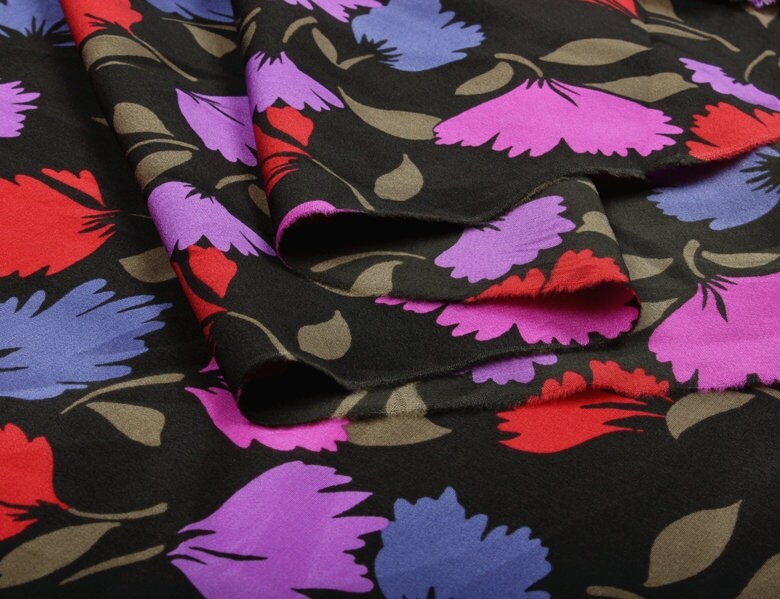 YINXING - 16 momme Floral Print Silk Crepe de Chine Fabric - 114cm wide by the Yard