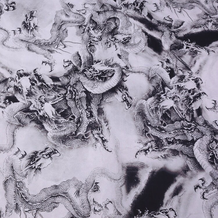 SLXZTY - 14 momme Dragon Shape Print Silk Organza Satin Fabric - 138cm wide by the Yard