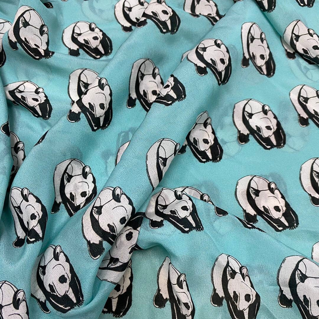 Cute Panda - 14 Momme Silk Crepe de Chine 140cm wide by the yard