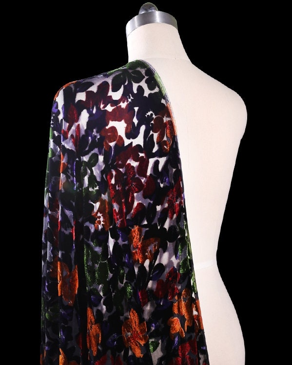 XUANME - Beautiful Floral Sheer Burnout Silk Velvet Fabric 114cm wide by the Yard